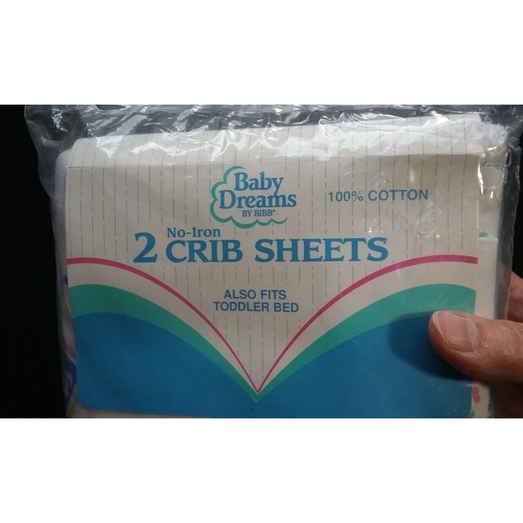 Vintage Baby Dreams by BIBB 2 Crib Sheets Teddy Faces Blue and White 100% Cotton - Picture 2 of 6